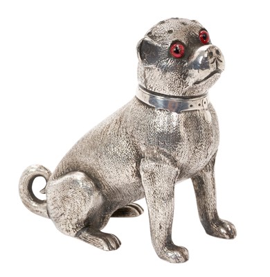 Lot 489 - Victorian silver plated salt or pepper pot, realistically modelled, in the form of a Pug dog