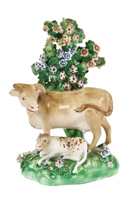 Lot 32 - Derby group of a cow and a calf, c. 1800