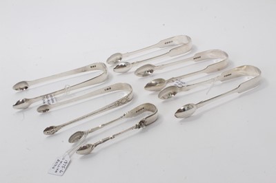 Lot 491 - Collection of six pairs of Georgian and later silver sugar tongs (various dates and makers)