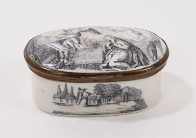 Lot 728 - Birmingham enamel oval box, printed with a biblical scene, circa 1770