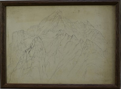 Lot 1543 - Elijah Walton, British, 1832-1880. Plein Air graphite on paper, study of the Swiss mountain Wetterhorn. Signed, titled and dated verso “Wetterhorn from near Grindelwald, August 24th 1871”. Oak fram...