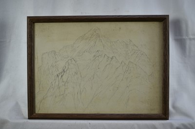 Lot 157 - Elijah Walton, British, 1832-1880. Plein Air graphite on paper, study of the Swiss mountain Wetterhorn. Signed, titled and dated verso “Wetterhorn from near Grindelwald, August 24th 1871”. Oak fram...