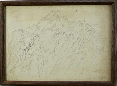 Lot 157 - Elijah Walton, British, 1832-1880. Plein Air graphite on paper, study of the Swiss mountain Wetterhorn. Signed, titled and dated verso “Wetterhorn from near Grindelwald, August 24th 1871”. Oak fram...