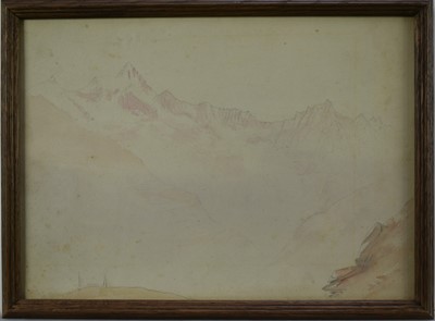 Lot 1542 - Elijah Walton, British, 1832-1880. Plein Air graphite and watercolour wash on paper, study of mountains. Signed, titled and dated verso “Mount Veran near… Oct 3rd 1865