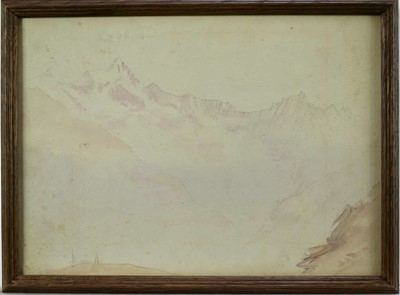 Lot 156 - Elijah Walton, British, 1832-1880. Plein Air graphite and watercolour wash on paper, study of mountains. Signed, titled and dated verso “Mount Veran near… Oct 3rd 1865