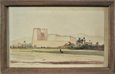 Lot 1539 - Elijah Walton, British, 1832-1880. Grand Tour Plein Air watercolour and graphite on paper, study of a Desert and a Temple in Egypt. Each titled and signed verso, “On the sand to Sinai” and “On the...