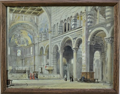 Lot 1537 - Alfred Henry Hart, British, 1866-1953. Grand Tour Plein Air watercolour and graphite on paper, interior study of Pisa Cathedral, Italy. Titled lower left, signed and dated lower right, Jan 3rd 1893...