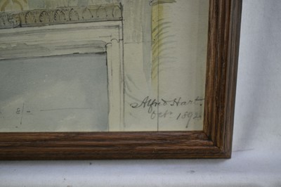 Lot 154 - Alfred Henry Hart, British, 1866-1953. Grand Tour Plein Air watercolour and graphite on paper, interior study of St Marks Basilica, Venice, with working annotations. Titled upper right, signed and...