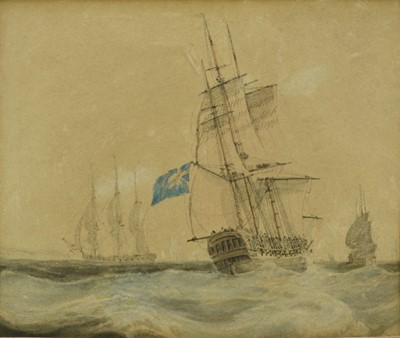 Lot 108 - Attributed to Robert Cleverley (1747-1809) watercolour - Shipping at Sea, 13.5cm x 16.5cm, in glazed gilt frame