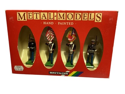 Lot 166 - Britains Regimental Painted Metal Models including US Air Force Colour Party No.7307, US Marine Corps No.7301 (x2), US Marine Drum & Bugle Corps No.7304 & Queens Colour Party Scots Guards No.7249...