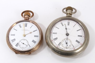 Lot 898 - Large Elgin nickel pocket watch and gold plated pocket watch