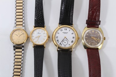 Lot 876 - Raymond Weil gentlemen's gold plated wristwatch, ladies Omega De Ville wristwatch and two other wristwatches