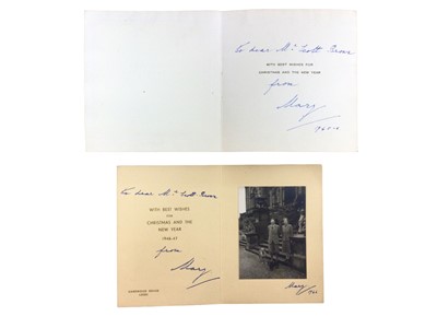 Lot 81 - H.R.H. Princess Mary The Princess Royal and Countess of Harewood, two signed and inscribed Christmas cards for 1945 and 1946 (2)