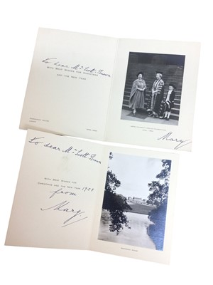 Lot 83 - H.R.H. Princess Mary The Princess Royal and Countess of Harewood, two signed and inscribed Christmas cards for 1954 and 1958. (2)