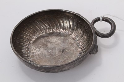 Lot 506 - Continental silver wine taster of circular form with intertwined Serpent handle