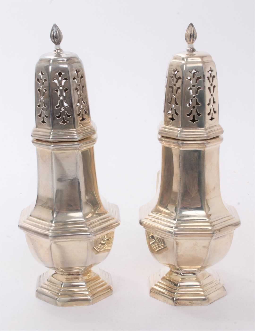 Lot 586 - Pair Georgian style silver octagonal sugar