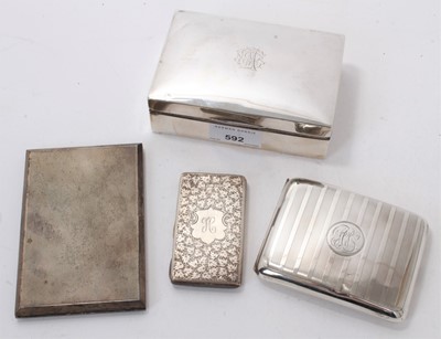 Lot 592 - Four silver cigarette cases and a silver cigarette box