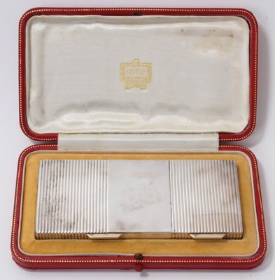 Lot 581 - 1940s Cartier ladies' Art Deco combined silver cigarette case and compact in original leather covered case