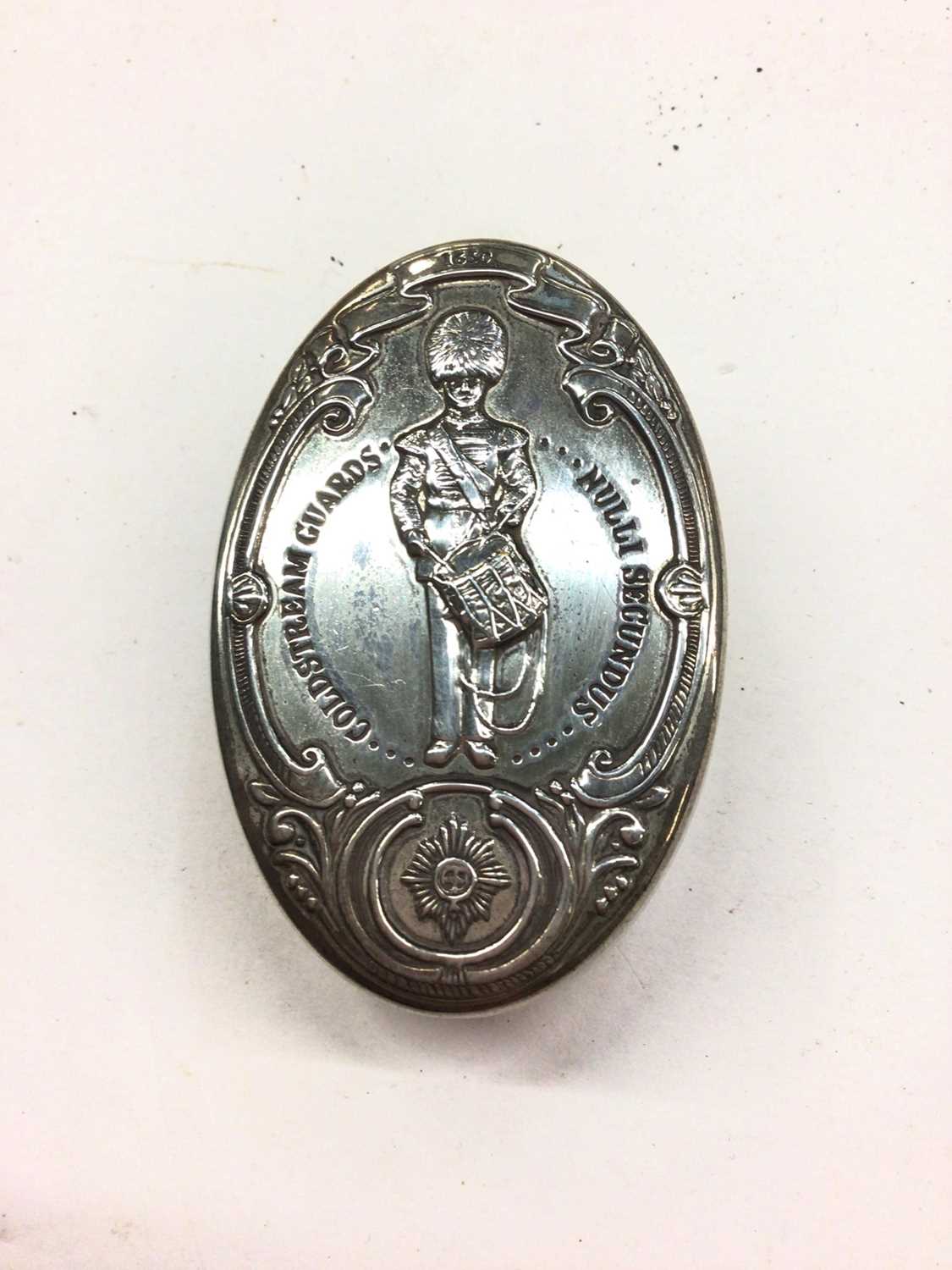 Lot 1106 - Contemporary silver Coldstream Guards pill box