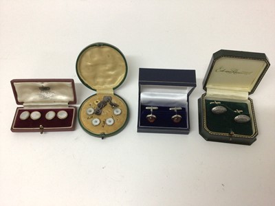 Lot 112 - Pair of contemporary silver and amber cufflinks and other links and studs