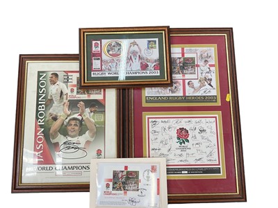 Lot 1439 - Collection of framed Rugby 2003 world cup items,including signed Jason Robinson