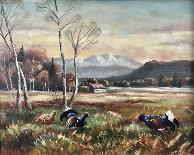 Lot 180 - B. Muller, oil on board, Gamebirds in a landscape, indistinctly signed, 23cm x 29cm, framed