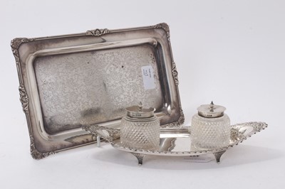 Lot 427 - Silver desk stand and silver plated tray