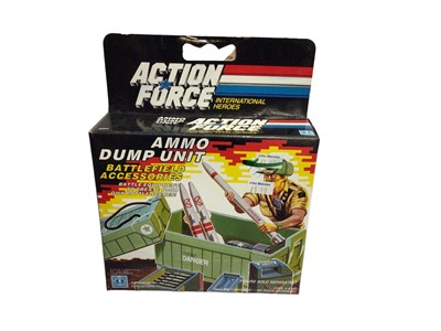 Lot 220 - Hasbro c1987 Action Force International Heroes Battlefield Accessories Ammo Dump Unit No.6653 & Forward Observer Unit No.6655, both boxes sellotaped, hanger damaged on one (2)