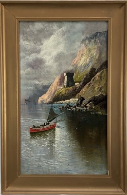 Lot 182 - Coastal scenes, a pair, oil on canvas, 60cm x 35cm, in gilt frames (2)