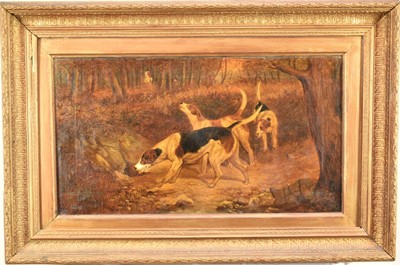 Lot 1266 - Pair of Victorian Naive School oils on canvas - Hunting scenes, signed Blanche, in gilt frames