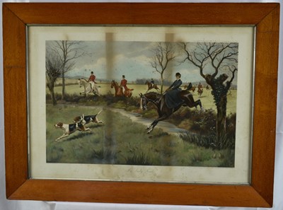 Lot 643 - G. D. Rowlandson, set of four late Victorian hand coloured hunting prints, in birds-eye maple veneered frames