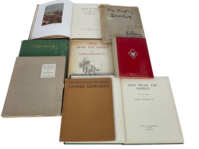 Lot 1192 - Lionel Edwards: eight illustrated volumes, Seen from the Saddle (2 copies), Sport in War, A Sportsman's Bag, My Hunting Sketchbook Vol. I & II, Sketches in Stable and Kennel and The Wiles of The Fo...