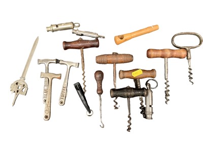 Lot 2462 - Collection of corkscrews, whistles, toffee hammers, caddy spoons etc