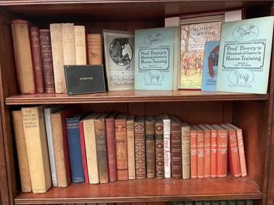 Lot 1196 - Sporting books: Sir Alfred Munnings three autobiographies, Hunting By Ear, various Surtees illustred by Leech, some half calf bindings (33) and assorted horse related pamphlets