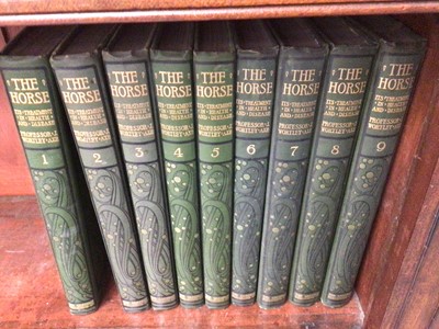 Lot 1198 - The Horse It's Treatment in Health & Disease, Wortley Axe, Prof. J. Pub. The Gresham Pub. Co., London 1906, in Art Nouveau gilt tooled cloth boards, nine volumes