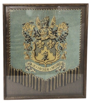 Lot 81 - Antique embroidered banner, coat of arms