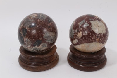 Lot 1034 - Two 19th century Grand Tour marble spheres on wooden stands