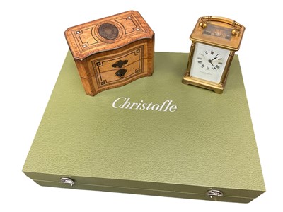 Lot 2612 - Chrisofle cased desk set, together with 19th century rosewood inlaid jewellery box and a carriage clock