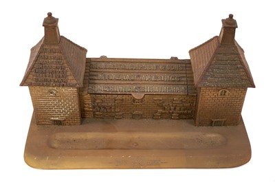 Lot 979 - Unusual Victorian brass advertising desk stand, in the form of maltings, with hinged roofs, made for Samuel Thompson & Sons, Midland Maltings, Smethwick, Birmingham, 28cm long