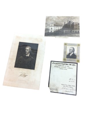 Lot 105 - The Funeral of the Right Honourable William Pitt, (the Younger) February 22nd 1806, Westminster Abbey, rare entrance ticket to the middle aisle with embossed arms to centre, signed M.Bean Auditor....