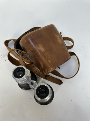 Lot 1214 - Five pairs of vintage leather cased binoculars, leather cartridge bag and a Dollond of London Signalling Telescope No. 10283