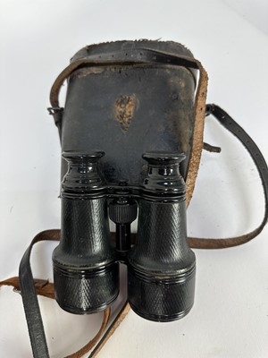 Lot 1214 - Five pairs of vintage leather cased binoculars, leather cartridge bag and a Dollond of London Signalling Telescope No. 10283