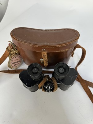 Lot 1214 - Five pairs of vintage leather cased binoculars, leather cartridge bag and a Dollond of London Signalling Telescope No. 10283