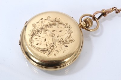 Lot 884 - Late Victorian 18ct gold fob watch with button-wind movement by E. Briggs, Cleckheaton, signed and numbered 150696, in 18ct gold case, Chester 1901, 39mm diameter. Together with an Edwardian 9ct ro...