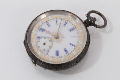 Lot 885 - Two Waltham pocket watches in gold plated cases, a Victorian silver pocket watch and a Swiss silver fob watch (4)