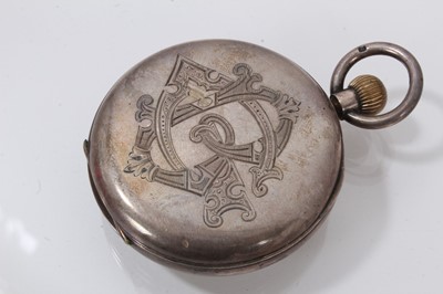 Lot 885 - Two Waltham pocket watches in gold plated cases, a Victorian silver pocket watch and a Swiss silver fob watch (4)