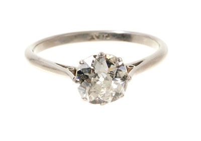 Lot 650 - Diamond single stone ring with an old cut cushion shape diamond estimated to weigh approximately 1.25cts in eight claw setting on platinum shank, ring size Q½.