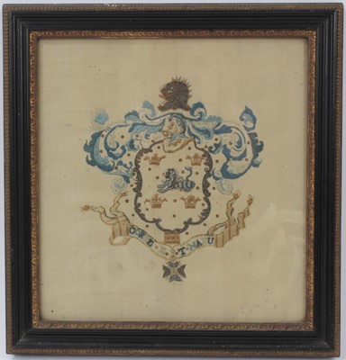 Lot 1011 - Unusual 19th century embroidered heraldic coat of arms