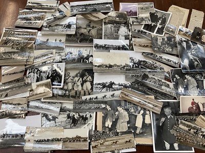 Lot 1246 - Good collection of black and white racing press photographs, mostly 1940s-50s, from the collection of the late Lester Piggott, relating to racing in Europe, all inscribed verso. Also included is a...