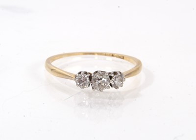 Lot 816 - Diamond three stone ring with three old cut diamonds estimated to weigh approximately 0.30cts, in claw setting on 18ct gold shank, ring size P½.